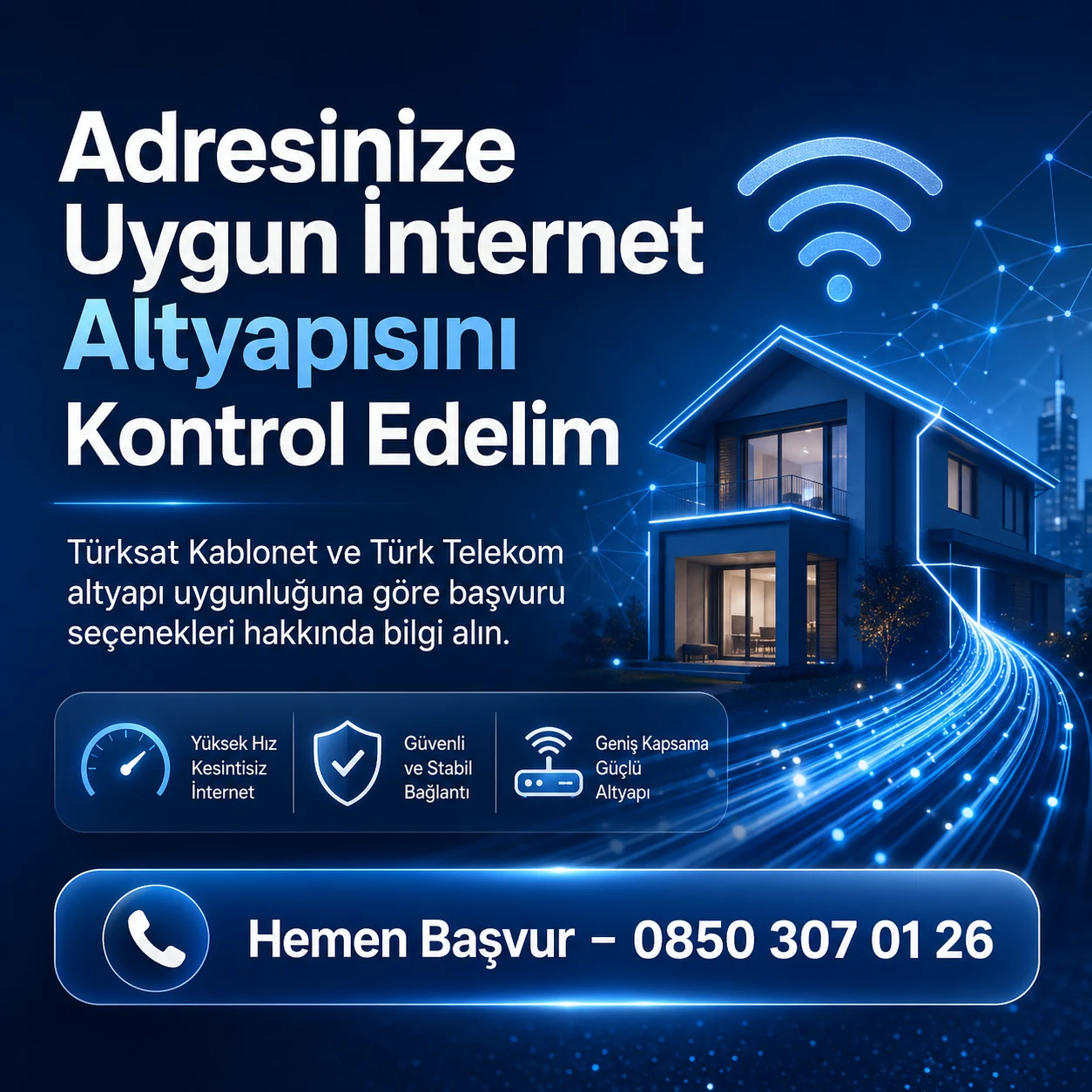Türksat kablonet ve türk telekom altyapısı üzerinden ev ve iş yeri interneti başvurusu yapılabilir.